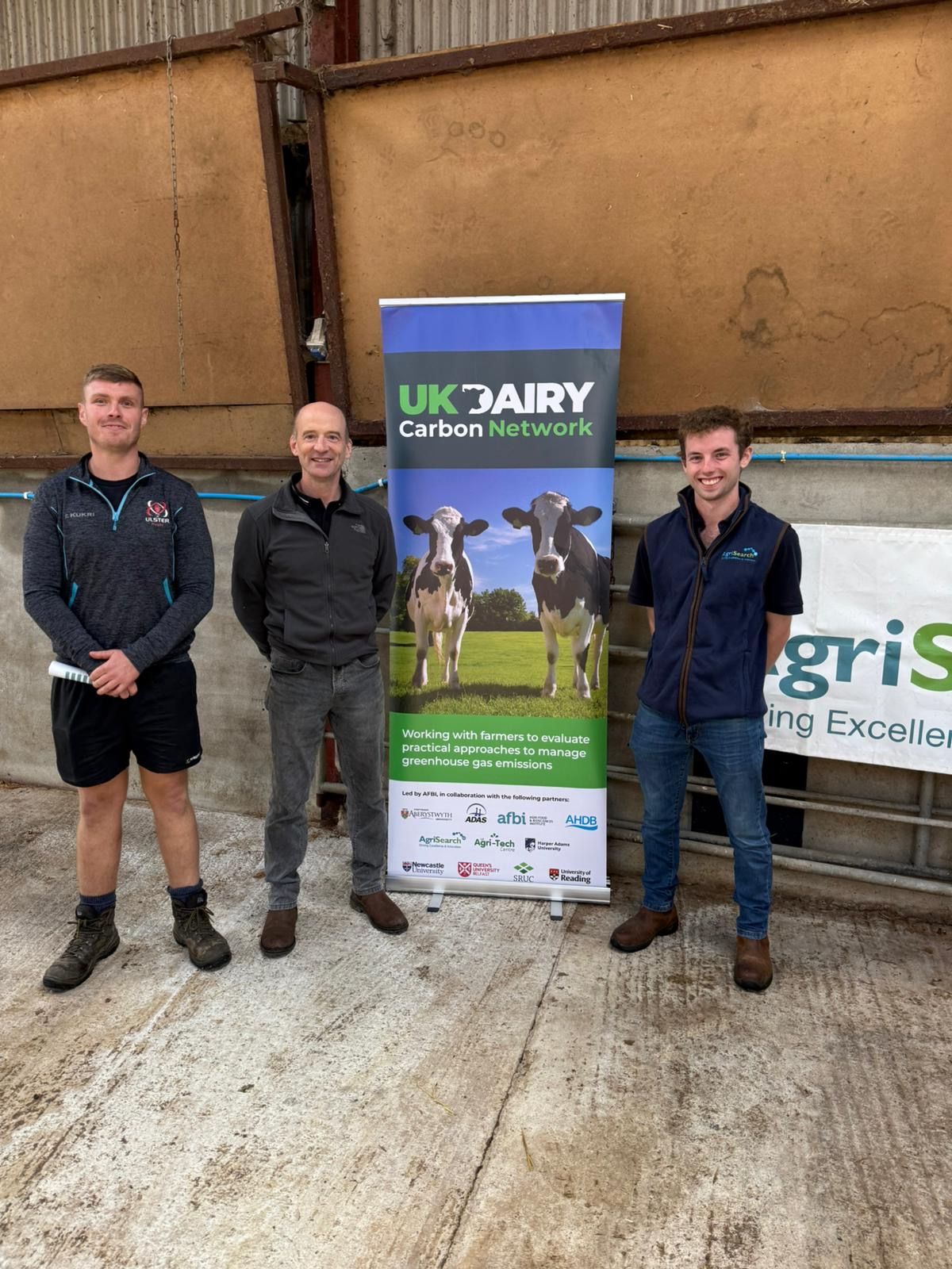 Gareth Shortt and Cormac Cunningham from Cappagh Farm along with Jonathan McAleese (UK Dairy Carbon Network Farm Liaison Officer, AgriSearch)